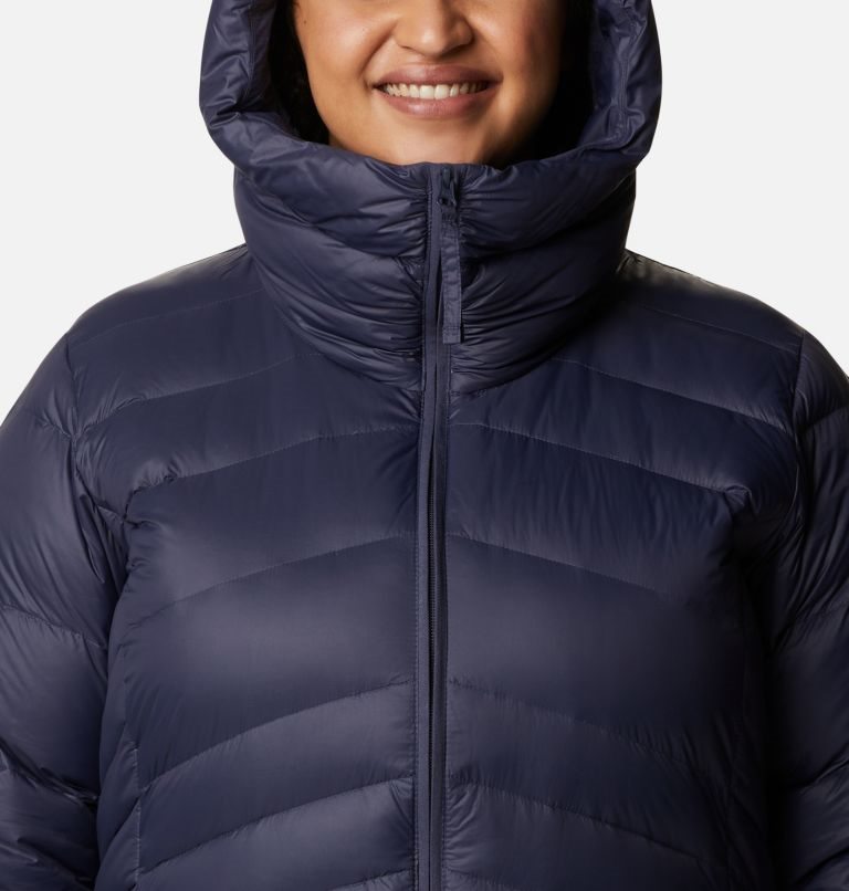 Women's Columbia Autumn Park Hooded Down Jackets Navy | Plus Size CA-N03C5